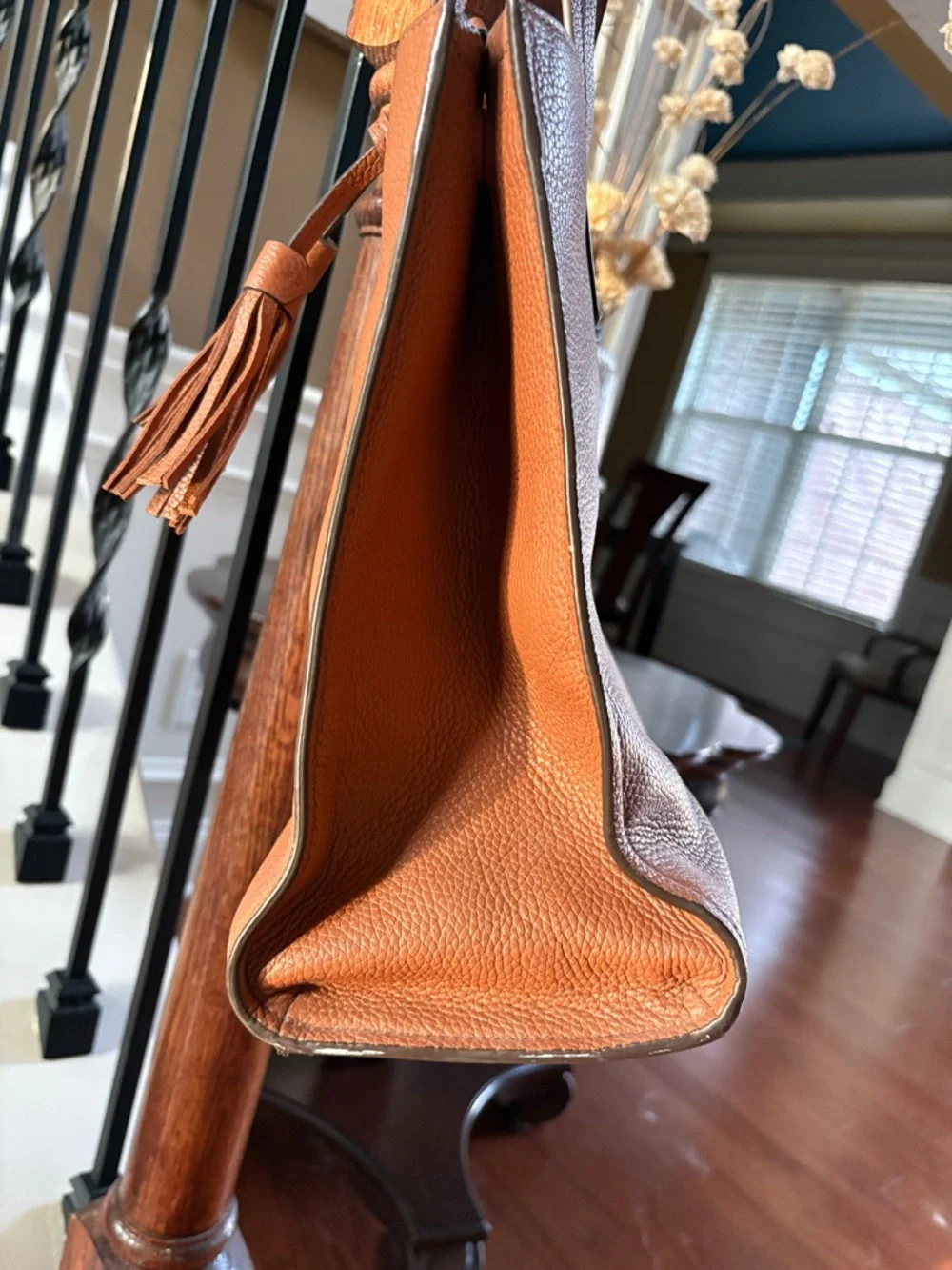 Tory Burch Chestnut Brown Pebbled Leather Tote with Tassel - Picture 5 of 10